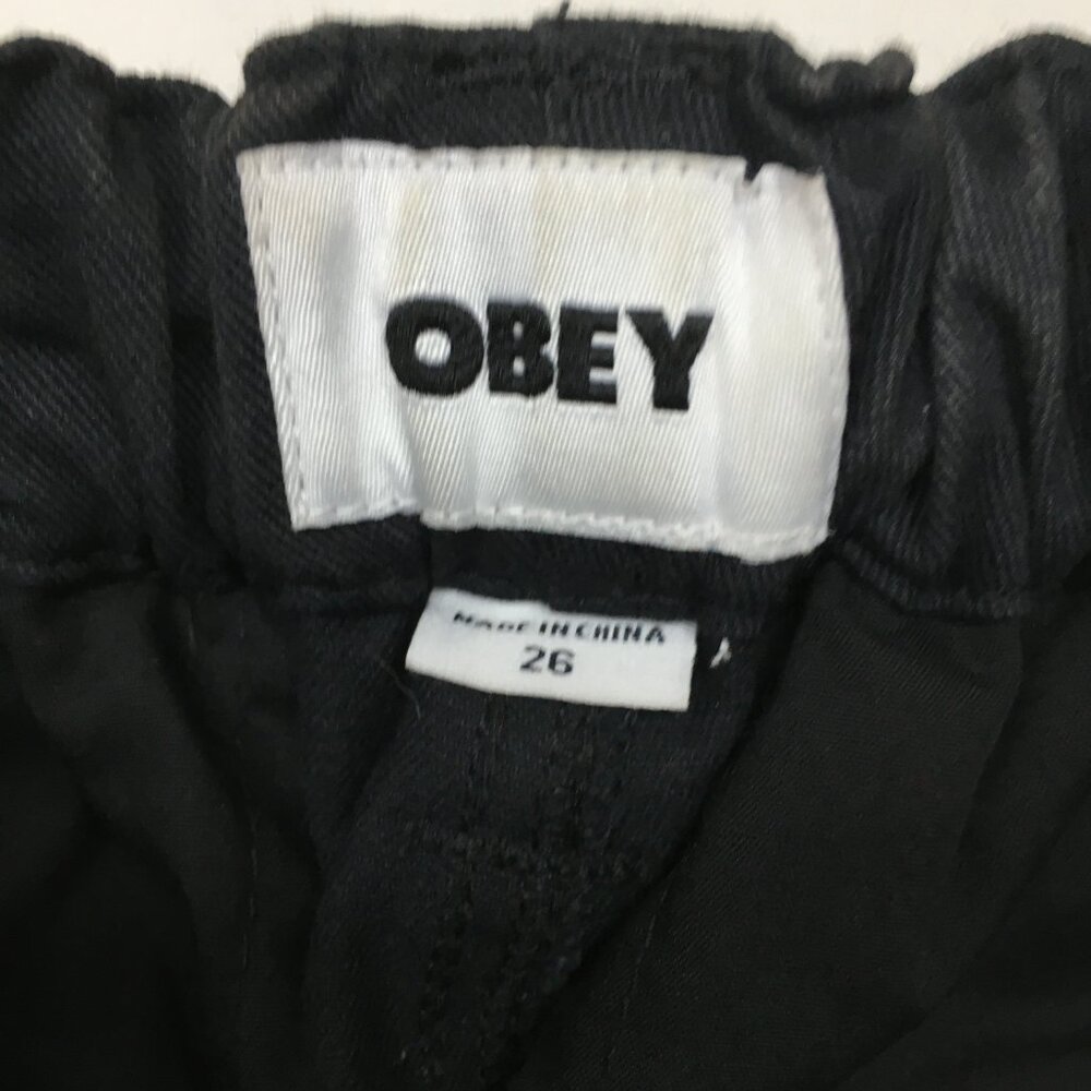 OBEY Black White Logo Embroidery Flap Cargo Pockets Pant Jeans - Picture 2 of 14